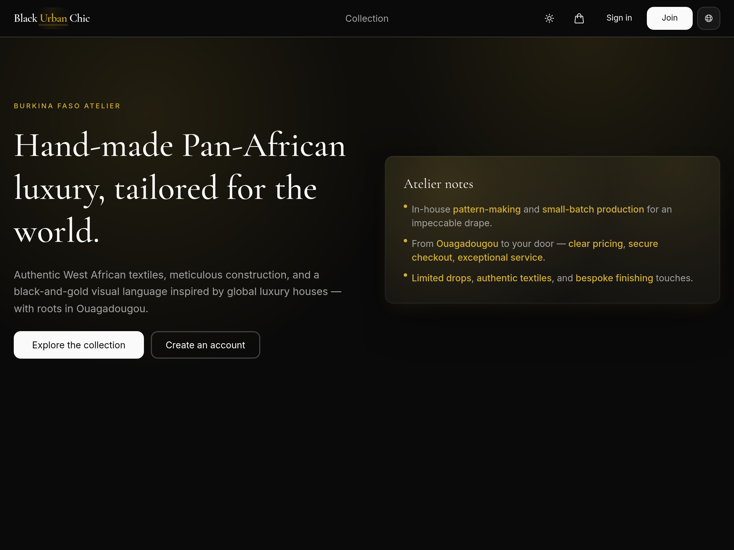 Black Urban Chic storefront — live preview